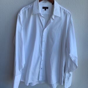 Ben Sherman Men's White Button Front Embossed Shirt Long Sleeve Large